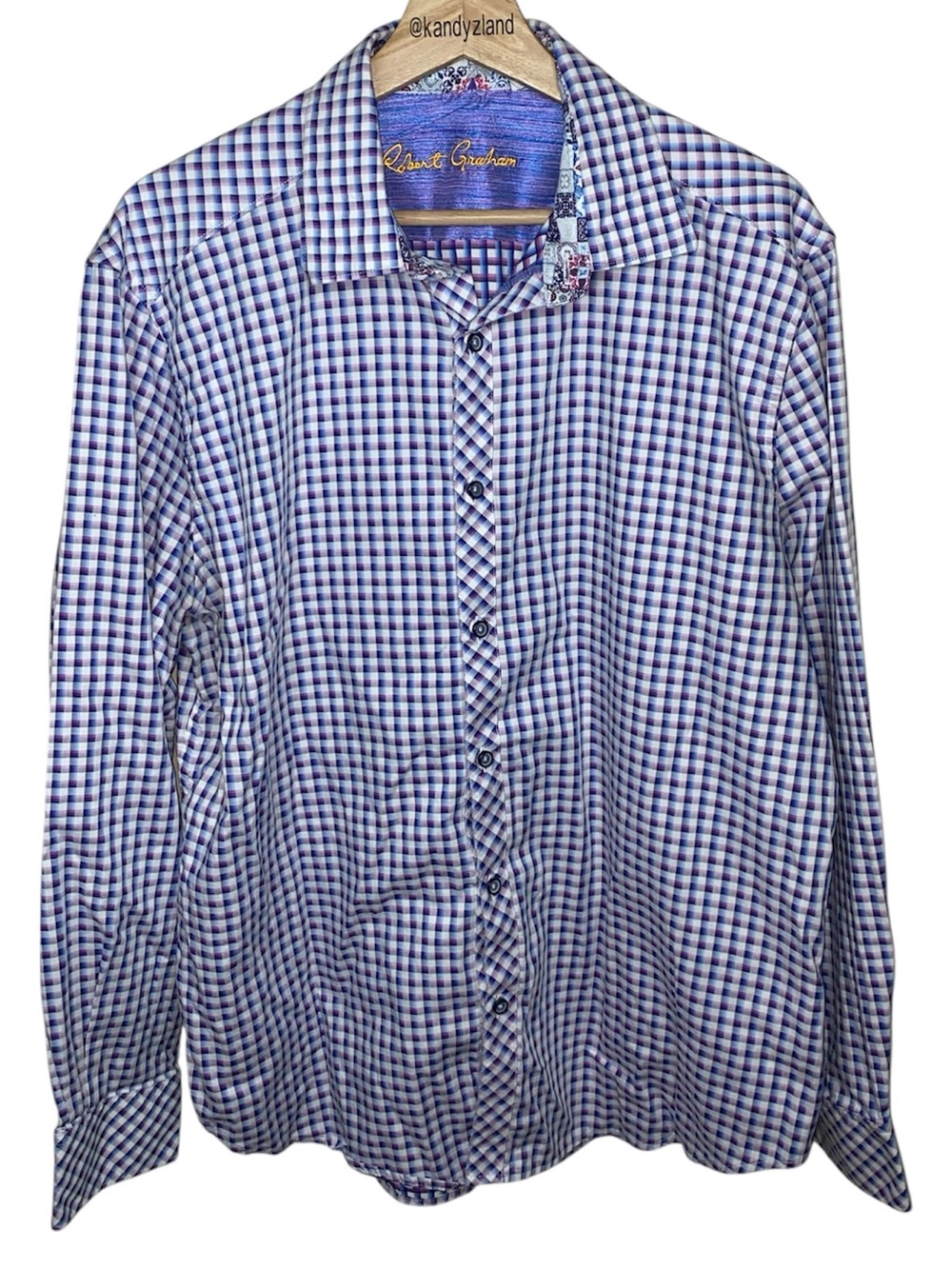 ROBERT GRAHAM Mens Blue Purple Plaid Classic Fit Button Down
